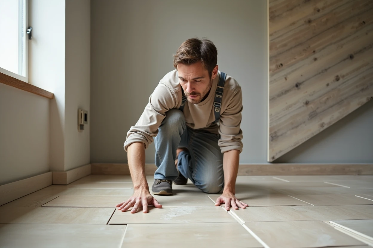 Instalación de piezas de porcelanato en interior de departamento